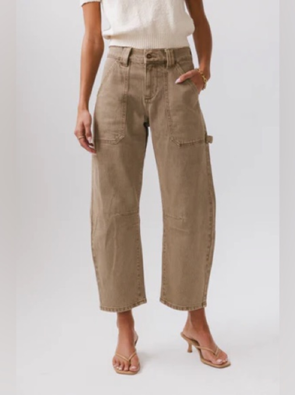 NWT bohme Olive Green Carpenter-Style Barrel Leg Jeans 27